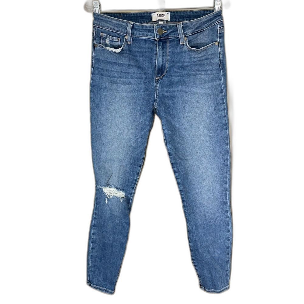 Paige Verdugo Crop Jeans W/29 Blue Bree Destructed 1948F50-046 - Picture 2 of 14